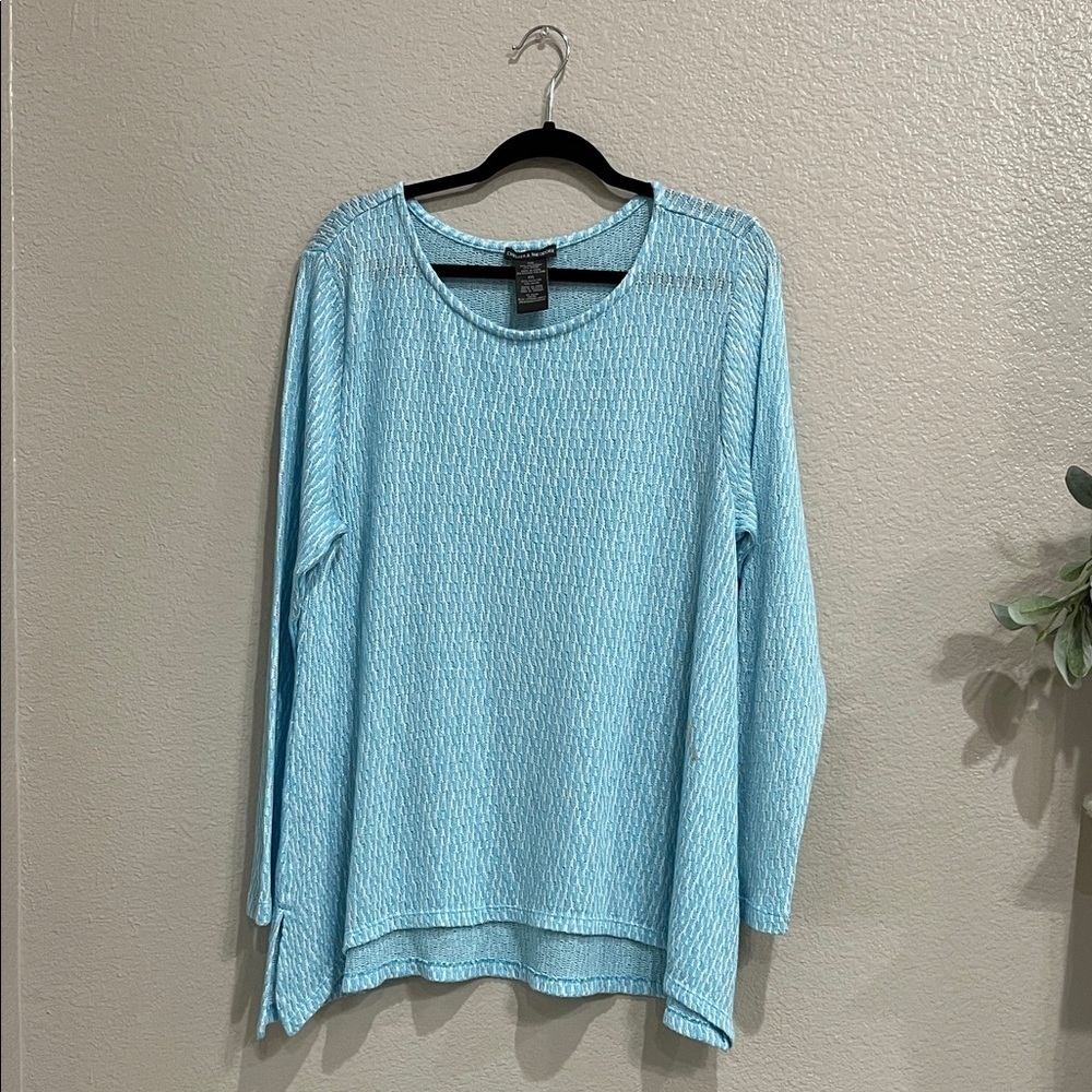 Chelsea & Theodore Sweater Women's Size 2XL Oversize Blue Knit Boatneck Long Slv
